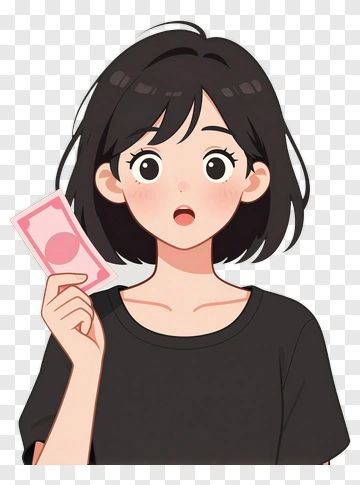 Surprised Girl Holding A Pink Bill PNG