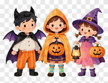 Halloween Children Holding Pumpkin Buckets PNG