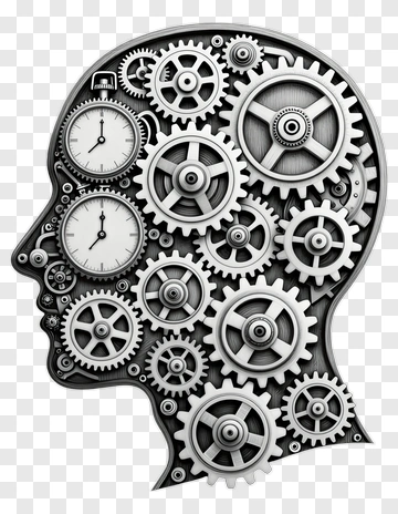 Mechanical Head With Gears And Clocks PNG