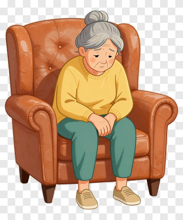 Sad Elderly Woman Sitting In A Chair PNG