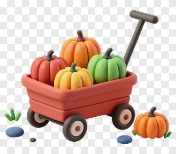 Colorful Toy Wagon Filled With Pumpkins PNG