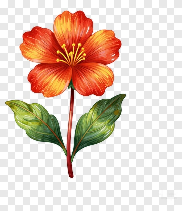 Colorful Flower With Green Leaves PNG