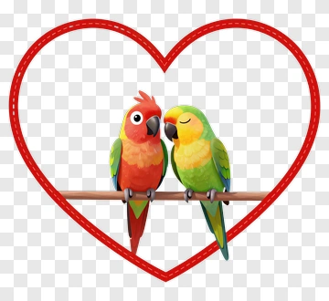 Colorful Cartoon Lovebirds Sitting On A Branch PNG