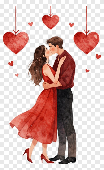 Couple Kissing Surrounded By Hearts PNG