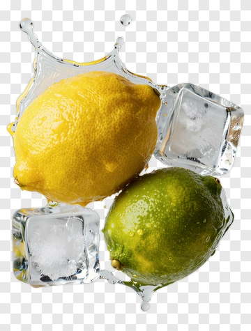 Lemons And Ice Cubes Splashing In Water PNG