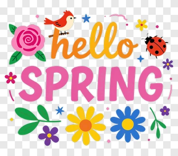 Hello Spring Floral Design With Bird And Ladybug PNG