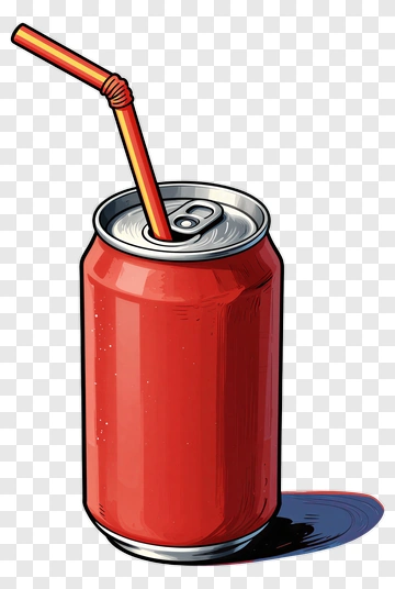Cartoon Red Soda Can With Straw PNG