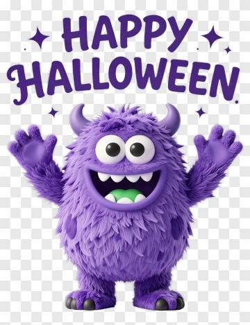 Cartoon Purple Monster Celebrating Halloween PNG