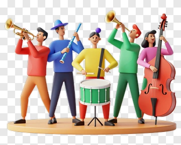 Colorful Cartoon Band Performing Music PNG