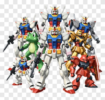 Gundam Robot Figures With Green Frog PNG