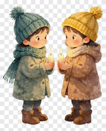 Children Holding Candles In Winter Coats PNG