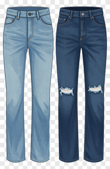 Denim Jeans In Light And Dark Wash Styles PNG