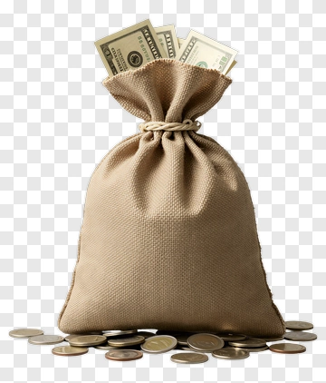 Money Bag With Coins And Dollar Bills PNG