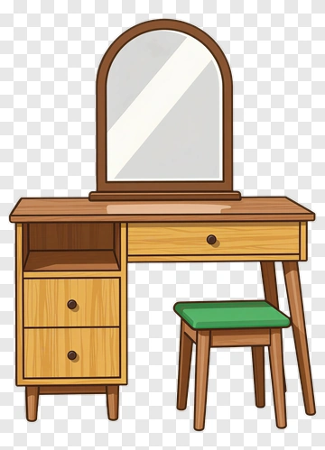 Wooden Vanity Desk With Mirror PNG