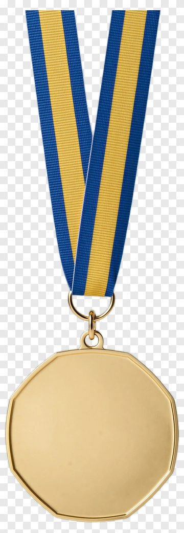 Gold Medal With Blue And Yellow Ribbon PNG