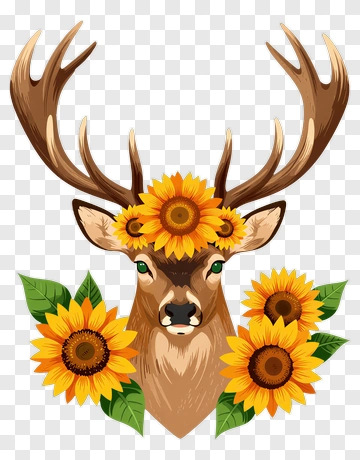 Deer With Sunflower Crown PNG