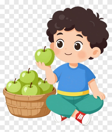 Cartoon Boy Holding A Green Apple PNG