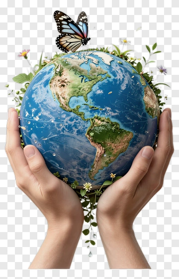 Hands Holding The Earth With A Butterfly PNG