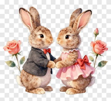 Rabbit Couple Holding Hands PNG