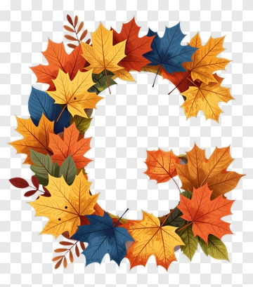 Colorful Leaf Wreath Shaped Like Letter G PNG