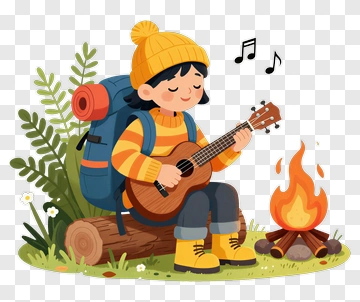 Boy Playing Guitar By A Campfire PNG